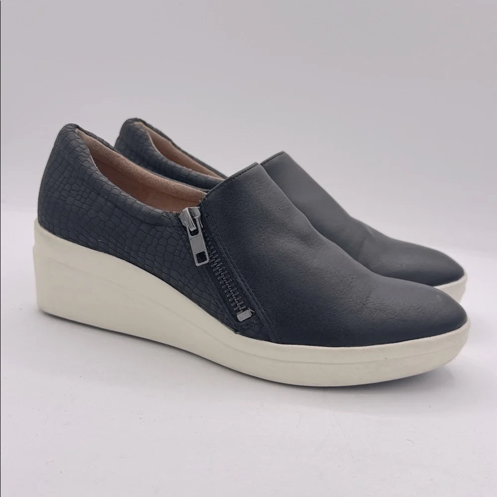 Naturalizer Black Leather Wedge Slip-On Sneakers with White Platform